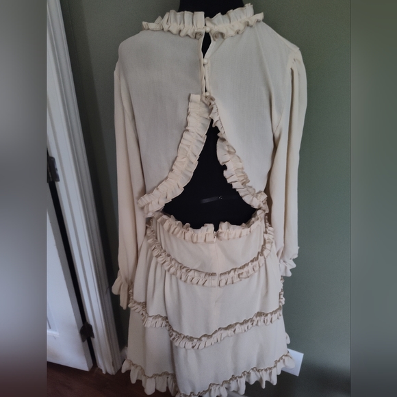 Beige Ruffle Mini Dress - Picture 2 of 4